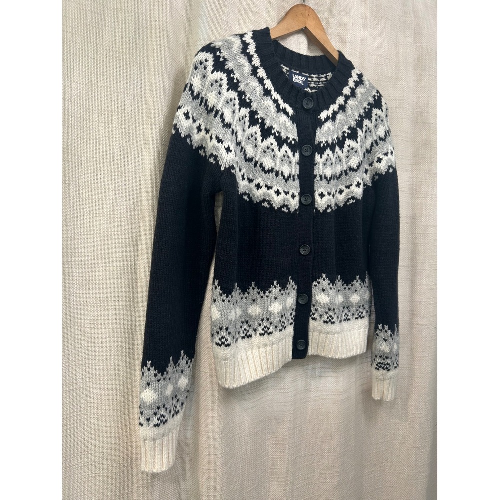 Lands' End Womens XS Cozy Lofty Fair Isle Cardigan Sweater Crew Neck Button - Picture 2 of 5